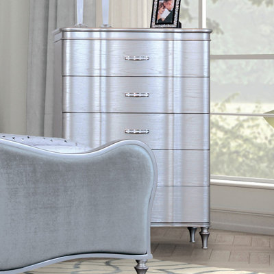 Finition argentée Finition glamour 1pc Commode courbée à pleine extension avec poignées en acrylique et pieds en bois tournés