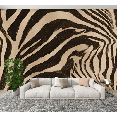 Peel and Stick Wallpaper Abstract Zebra Stripes Bold Black Beige Wall Murals 100"H x 144"W Removable PVC Wall Paper Self-Adhesive Wall Decor for Bedroom Living Room Home Office