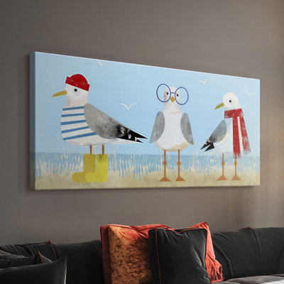 Sassy Seagull Trio I- Gallery Wrapped Canvas -Ready to Hang