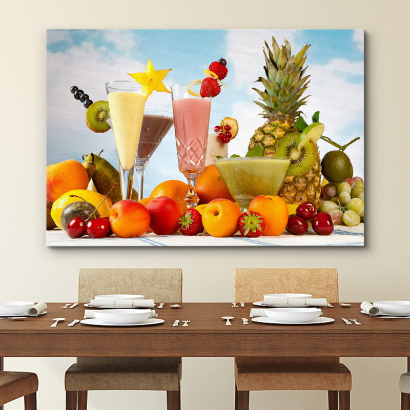 Smoothies aux fruits tropicaux avec fraise et orange, garniture de fruits, H 24 po x l 36 po