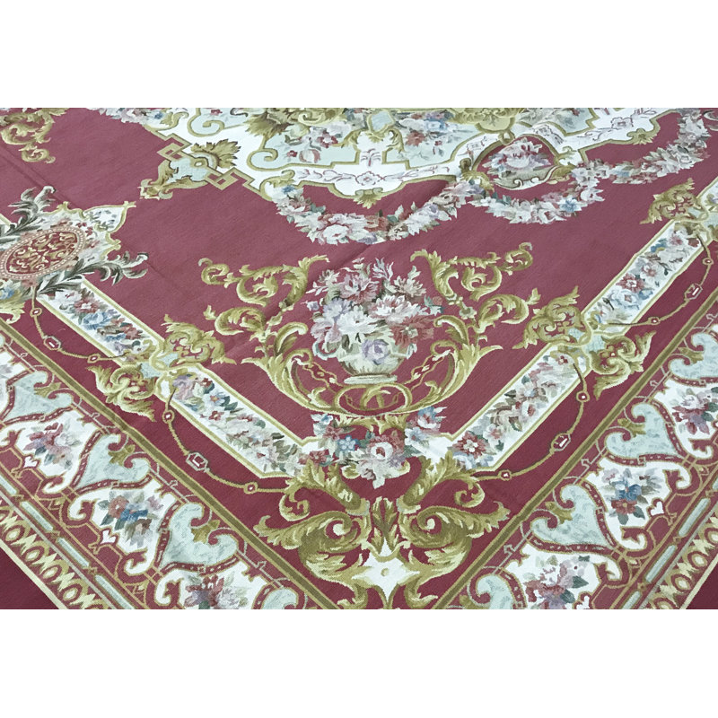 Hand-Knotted High-Quality Red and Ivory Area Rug