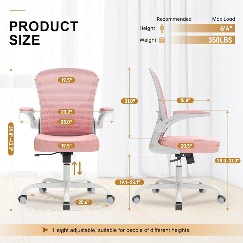 Office Chair, Ergonomic Desk Chairs 330LBS Capacity High Back Mesh Computer Chair With Flip-Up Armrests, Comfy Work With Adjustable Lumbar Support, Rolling Swivel Executive Task