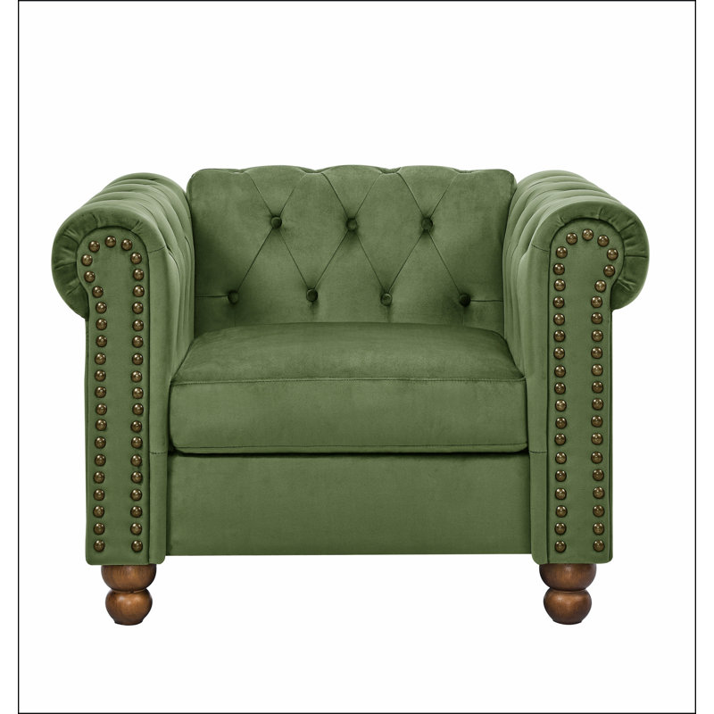 Grand canapé en velours Chesterfield, Velours vert