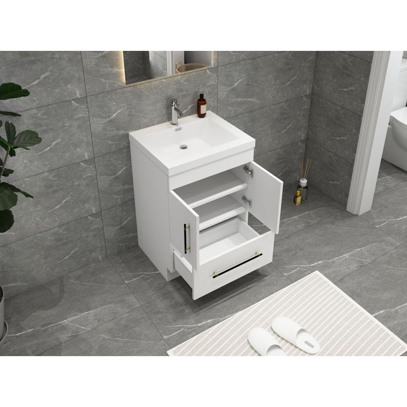 Ensemble de meuble-lavabo simple 24 po Carliss, Blanc lustré, Noir