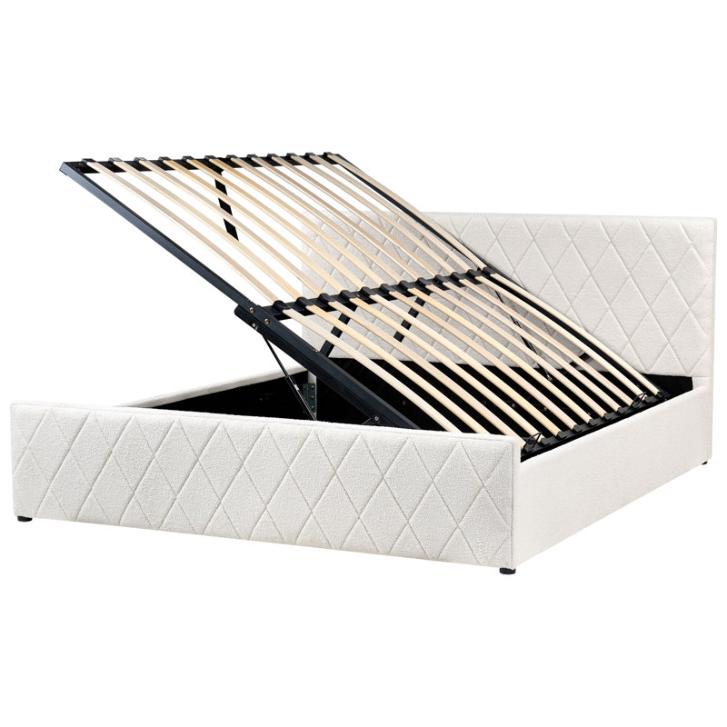Ottoman Bed Boucle ROCHEFORT Off-White, Super King (190 x 214 cm)