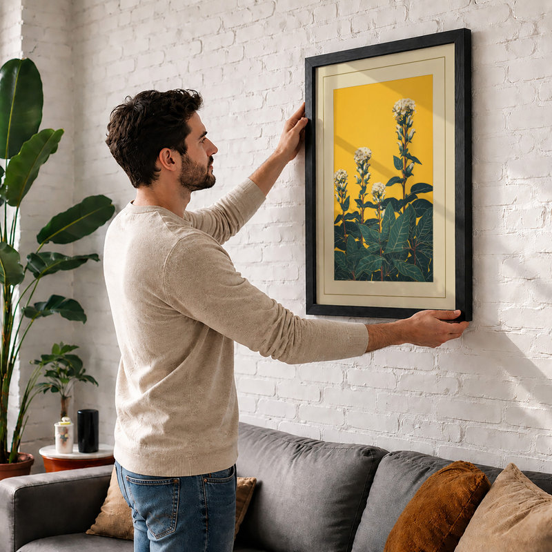 White Blooms In Gold Botanical - Print, Oak, A4 - 29.7 x 21.0 cm