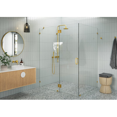 Halo 60 in. x 46 in. x 78 in. 90-degree Fully Frameless Glass Hinged Shower Enclosure