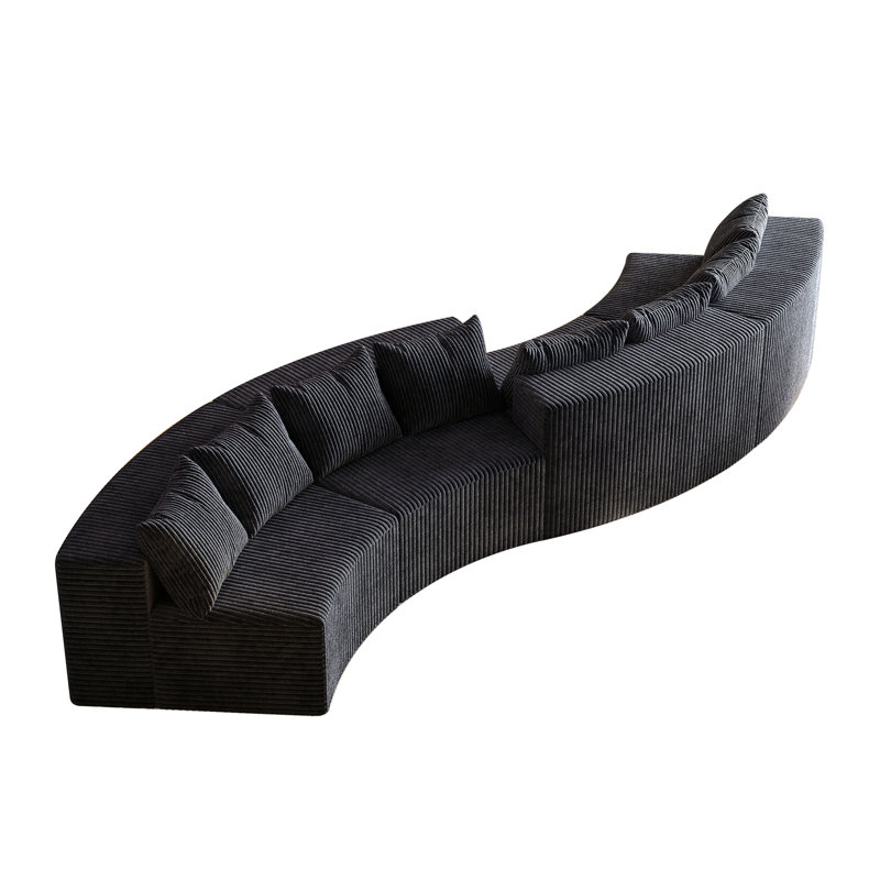 Canapé modulaire incurvé avec 8 coussins Corduroy, Noir