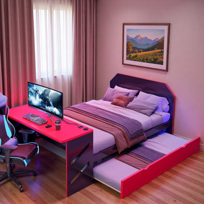 Wood Daybed With Trundle, Desk And Usb Port