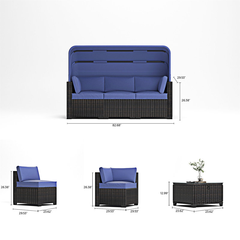 Convertible Patio Sofa Set with Lifting Table