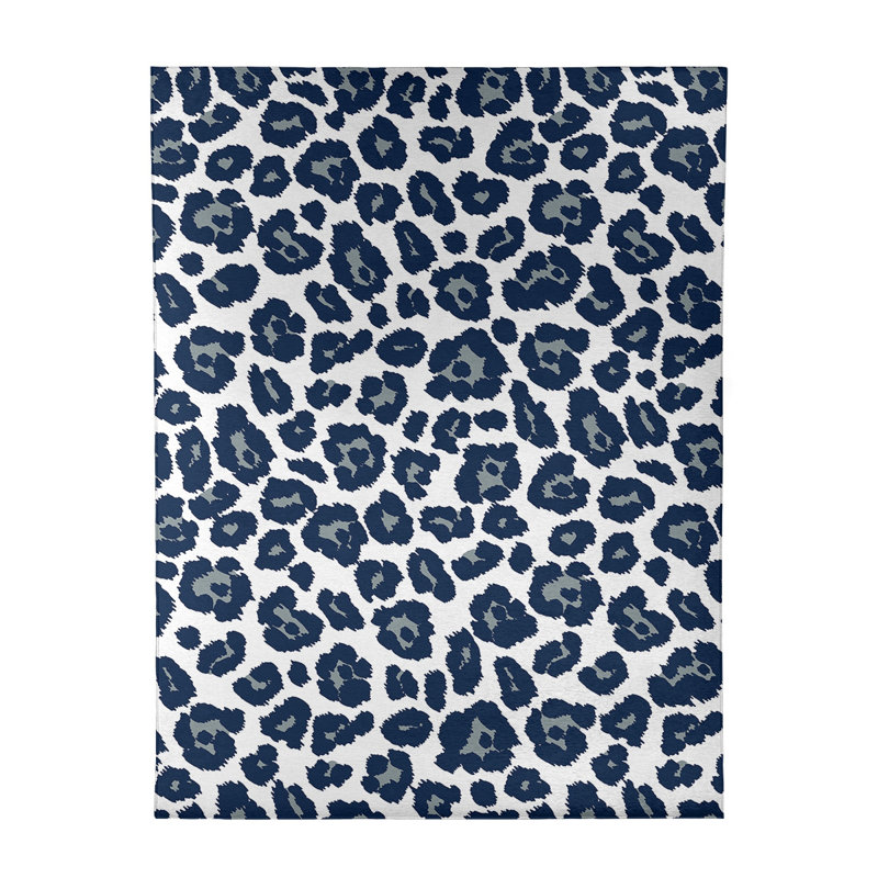 Tapis blanc / bleu marine / gris à imprimé animal, Rectangle 9 pi x 12 pi
