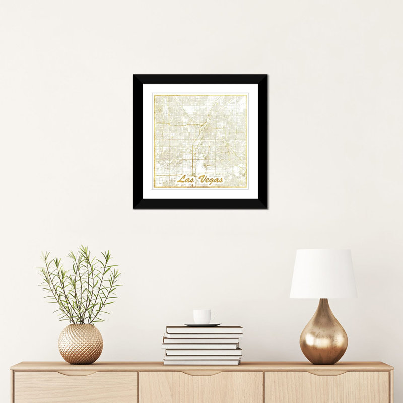 « las vegas gold feuille urban blueprint map », reproduction d’impression sur toile, H 16 po x l 16 po x P 1 po, Blanc