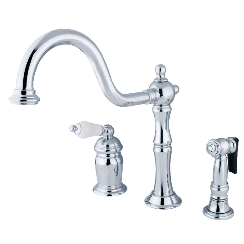 Kingston Brass Heritage Single-Handle 3-Hole Widespread Kitchen Faucet with Brass Sprayer