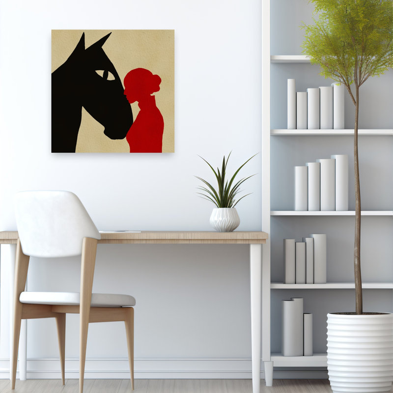 Gentle Horse Woman Minimalist Modern Peaceful Horse Wall Art Print by Sharyn Bursic - Wrapped Canvas Print