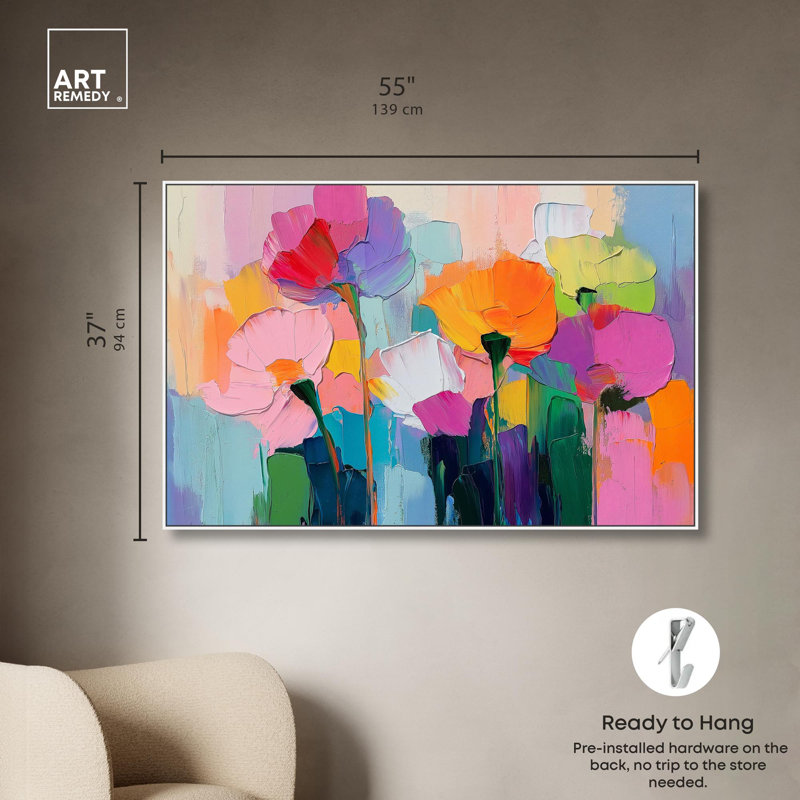 Art, art floral et art abstrait, Cadre blanc, H 36 po x l 54 po