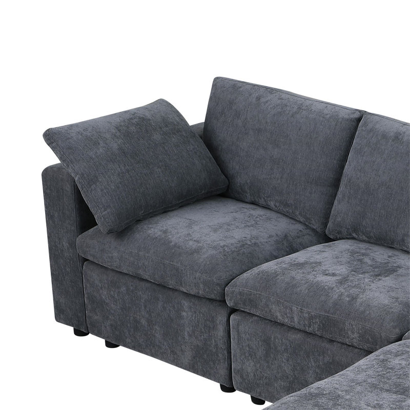 Accoudoirs carrés en chenille 96 po Klepac, Gris chenille