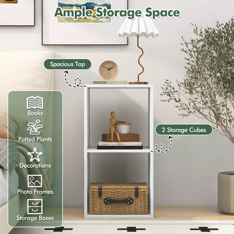 2-cube Bookcase Open Back Bookshelf With Anti-tip Kit Modern Style Organizer, (2 Shelves) 27.5"H x 14"W x 13"D