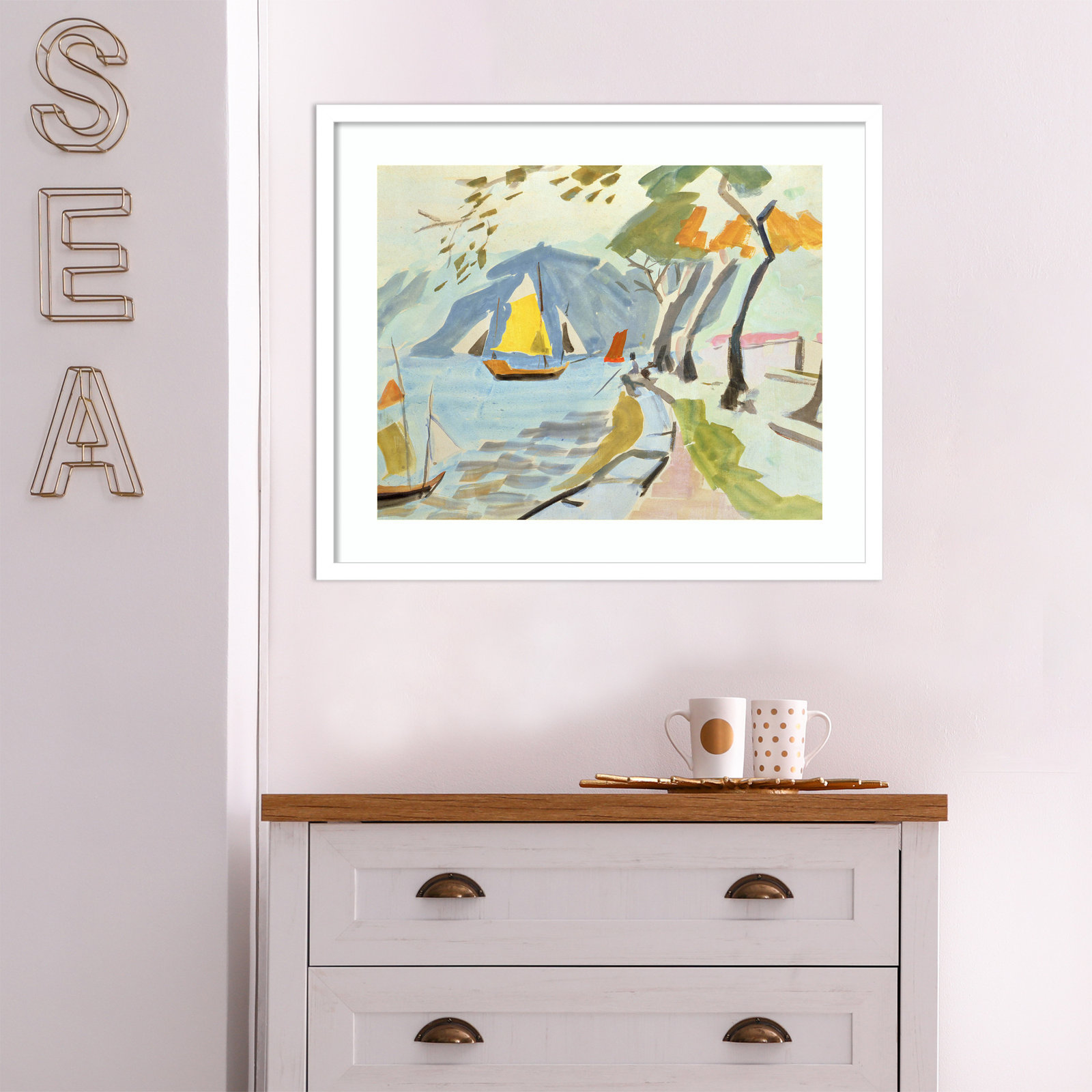Macau Shoreline Print by Anne Durham, 21" H x 25" W x 1" D, White
