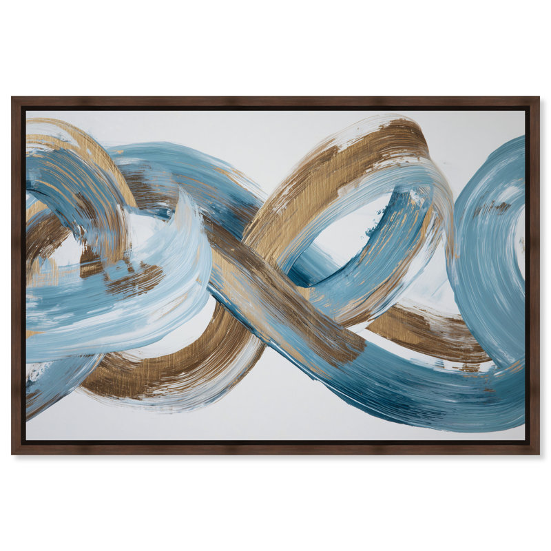 «Azure Flow II», reproduction d'art encadrée bleue et dorée par Art Remedy, cadre doré, 24 x 16, H 17 po x l 25 po
