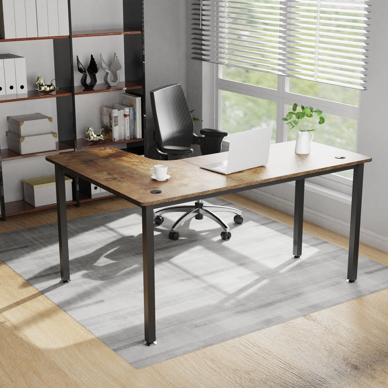 L-Shaped Metal Base Computer Desk, Left Hand Return, Brown
