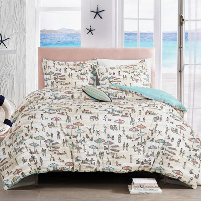 Ensemble d'édredon en microfibre imprimé 3 pièces Surf's Up - Literie inspirée de l'océan avec planches de surf et scènes de plage pour enfants