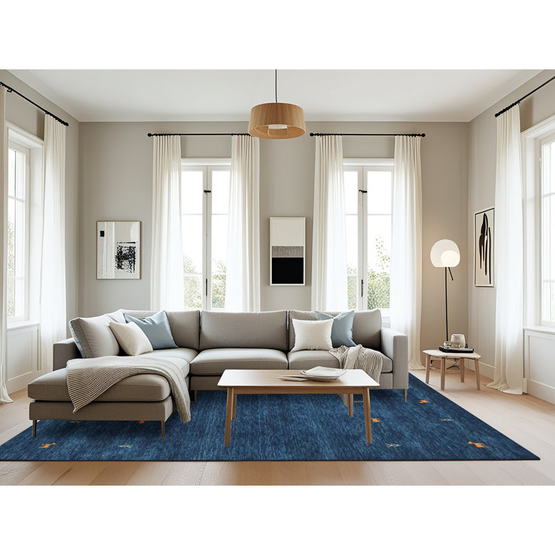 Tapis de zone bleu marine contemporaine, Rectangle 8 pi x 12 pi