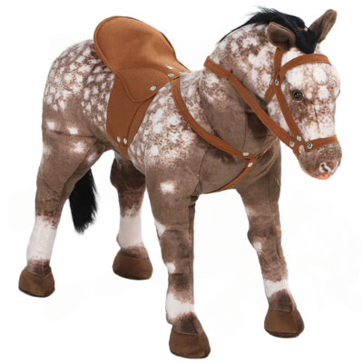 Qaba Ride On Horse, Riding Horse With Neighing Sound, Saddle, Stirrups, Ride On Animal For Kids Boys Girls 3-8 Years Old, Brown
