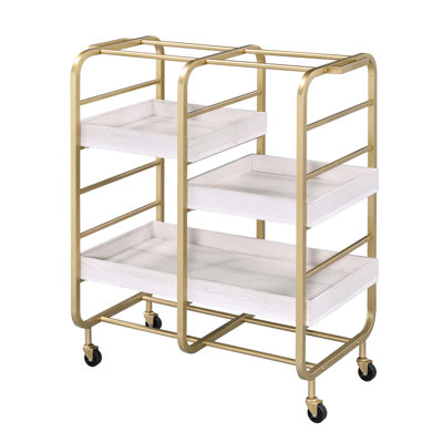 3 Adjustable Trays Gold And White Dining Cart - Metal, Suited For Room Service Rectangular Serving With White, Ideal