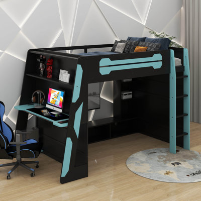Full Size Gaming Loft Bed With Desk