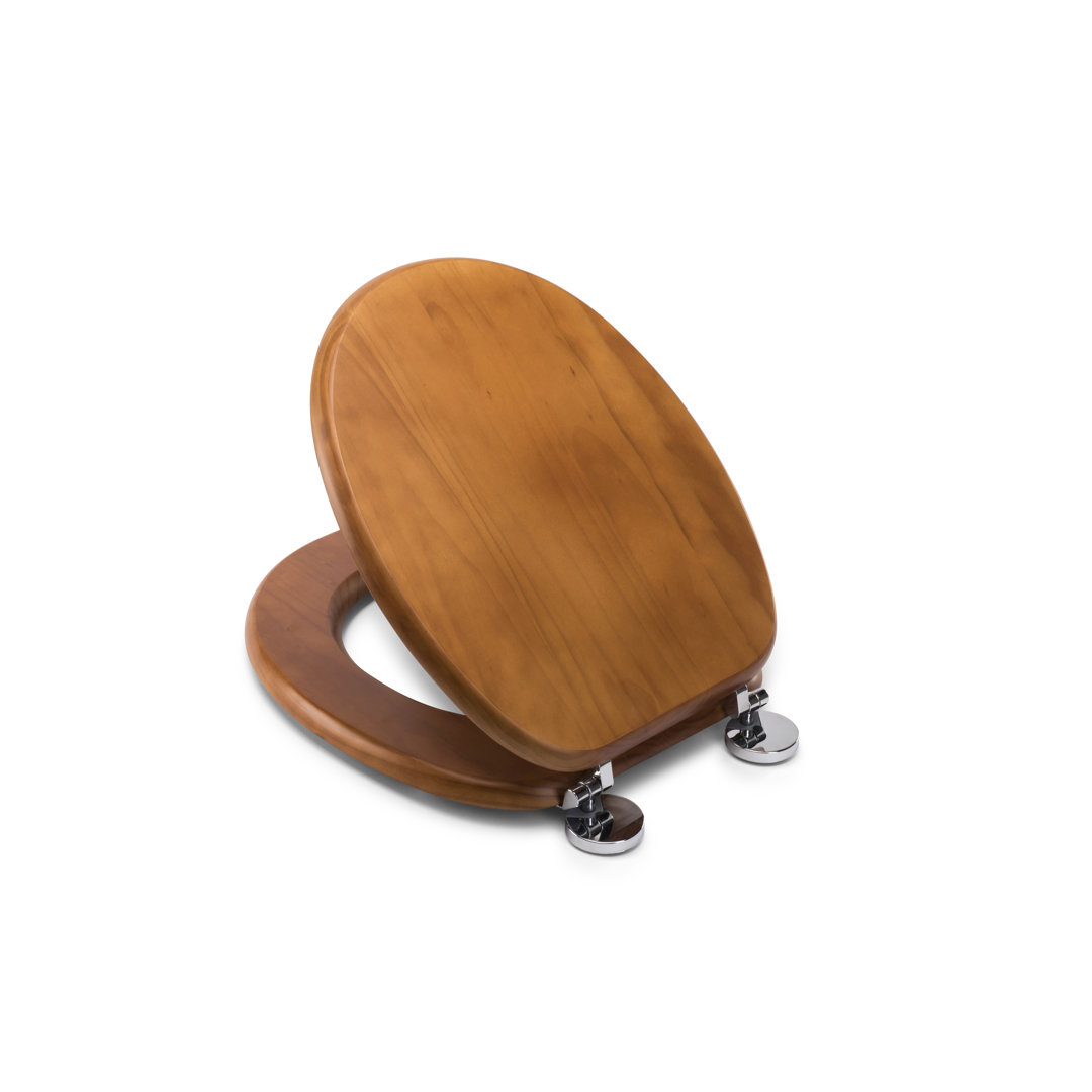 Flexi-Fix Wooden Toilet Seat - Adjustable Hinges with Top & Bottom Fixings Included and Rust Free Chrome Plated Hinge Covers, Antibacterial Treated Su