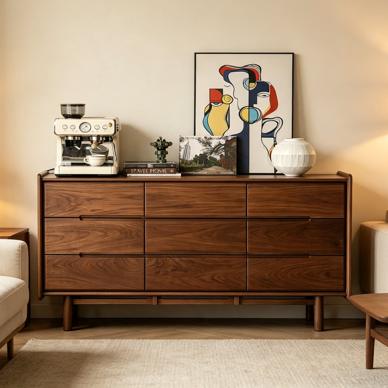 Rounded Groove Handle Buffet Table, 31.89" H x 70.87" W x 15.75" D