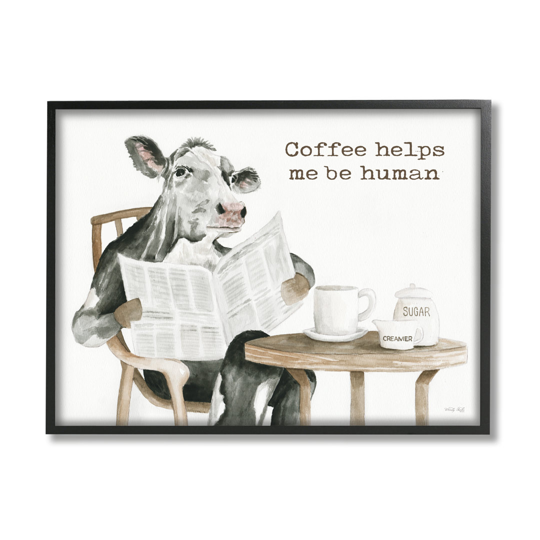  Funny Morning Coffee Phrase Framed On Wood by Cindy Jacobs Graphic Art Stupell Industries 