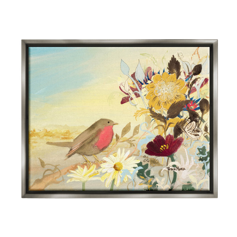 Arrangement giclée d'oiseaux par Robin Maria, H 25 po x l 31 po x P 1,7 po, Cadre flottant gris lustré