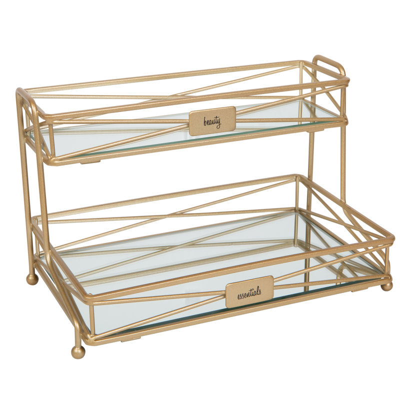 Satin Gold Two-Tier Mirrored Vanity Tower