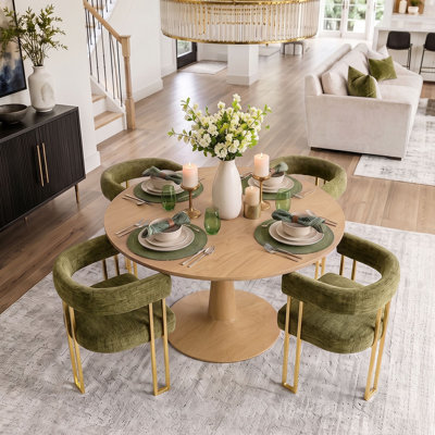 Ensemble de table et de chaises pour 4 personnes avec table ronde et 4 fauteuils rembourrés en chenille