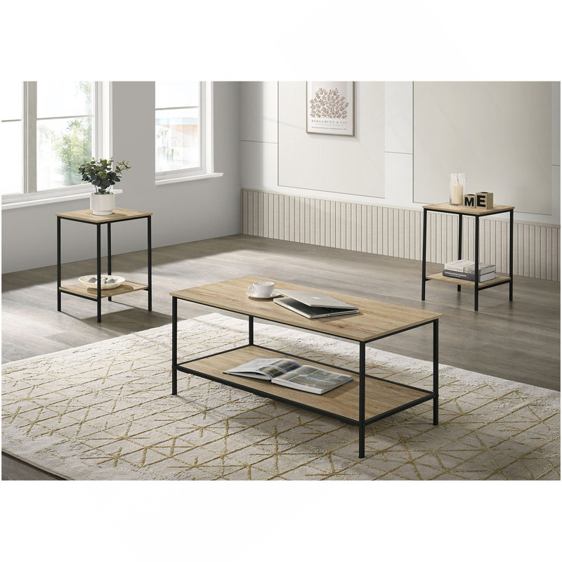 Ensemble de table rustique 3 pièces Table basse 1 table de bout 2 tables de bout style minimaliste, Naturel