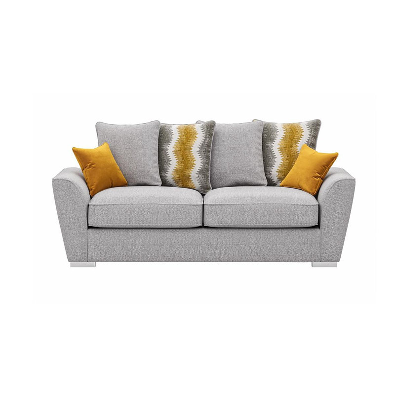 Bailor 3 Seater Fabric Sofa & Chaise, Light Grey, Yellow Fabric