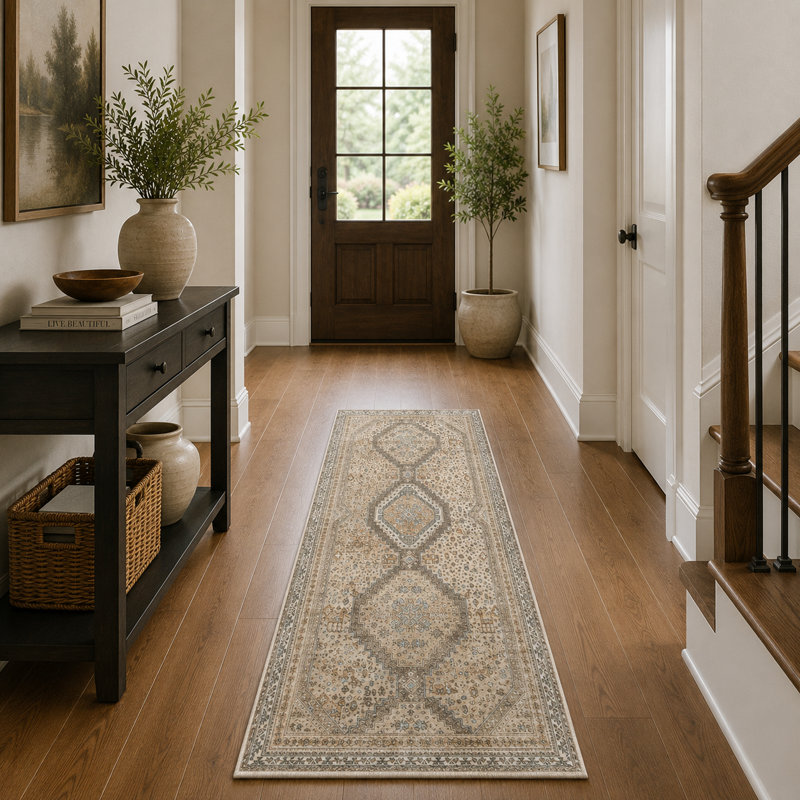 Tapis performance d'intérieur ivoire / crème Medallia Diamond Medallion intérieur lavable à la machine avec envers antidérapant