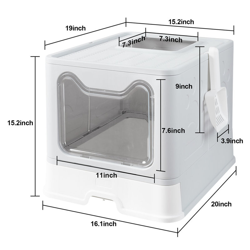 Foldable Plastic Cat Litter Box Top Entry Type Anti-Splashing With Lid/ Scoop, Grey
