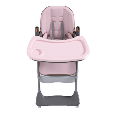 Pink Portable Feeding Seat For 0 - 6 Years, Equipped With Adjustable Five Point Belt, Silent Lockable Wheels, Tray, And One Second Folding Living Room Bedroom Travel