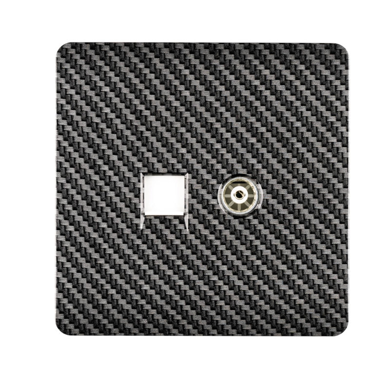Trendi Switch 2 Gang Female TV Co-Axial & Telephone Sockets, Carbon Fibre