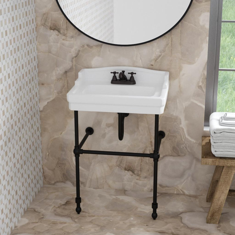 Cheviot Products Évier de salle de bain Essex 24 po avec débordement et base console en métal 31 po, Noir mat