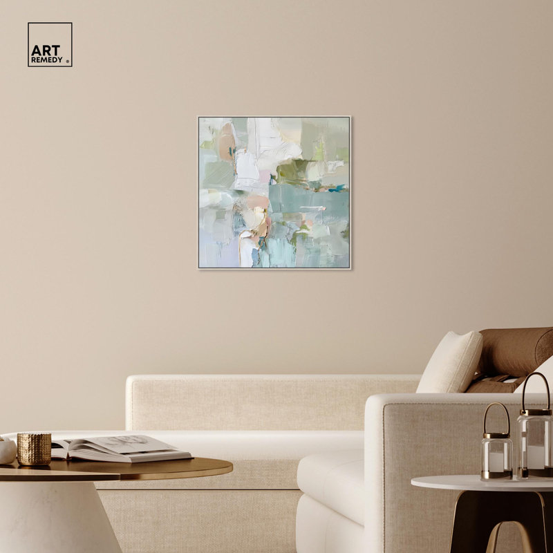 Jade Sweep I Canvas Minimal Abstracts by Art Remedy, 31" H x 31" W, Floater Framed Print, Gold