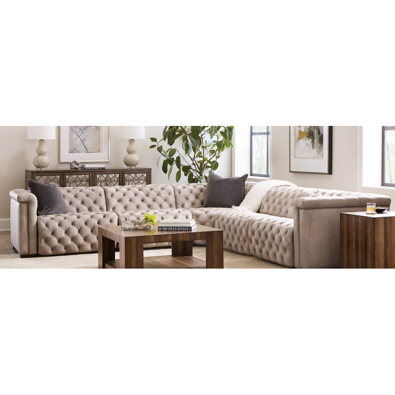 Savion Grandier Leather Symmetrical Reclining Sectional, Taupe