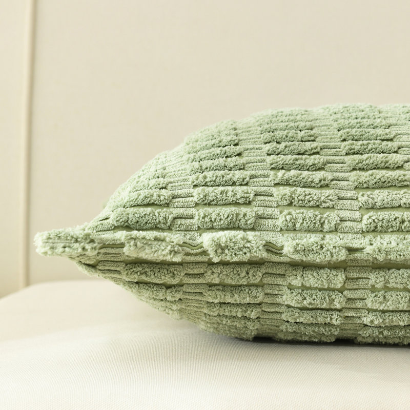 Boucle Ottoman Decorative Pillow Covers Farmhouse Boho Corduroy Cushion Cover, Sage, Square 26"