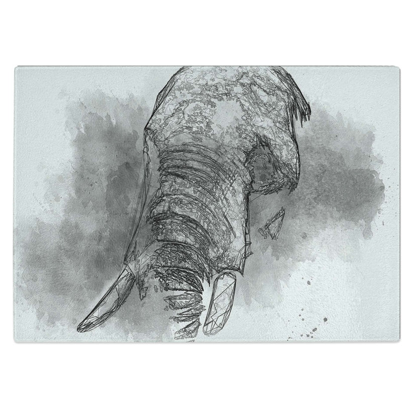 Tempered Glass African Elephant Chopping Board, 39 cm W x 28.5 cm L