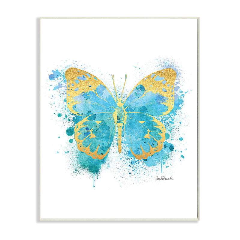 «Abstract Butterfly Turquoise Blue Paint Splatter» par Amanda Greenwood - impression d'art graphique, Plaque murale