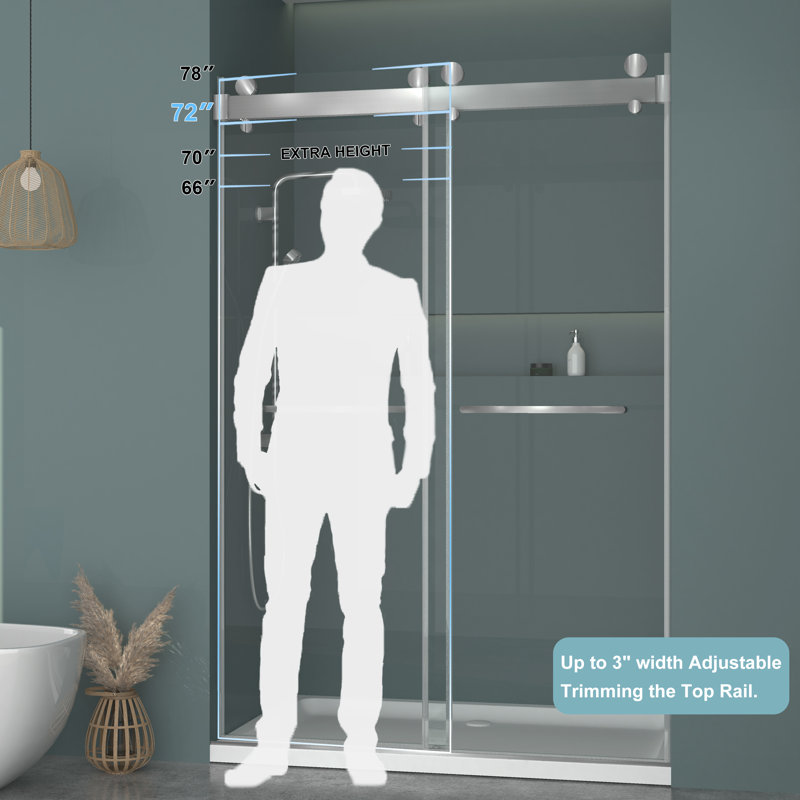 60 Inch Frameless Clear Tempered Glass Sliding Shower Door