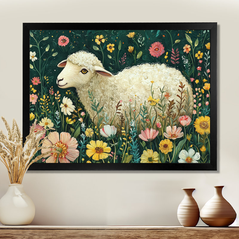 Dott Mignon mouton au printemps II, Reproduction encadrée d'une seule photo, H 30 po x l 40 po, Noir