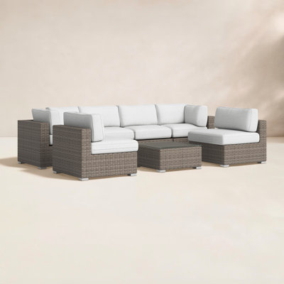 Tonioni Rattan Wicker Fully Assembled 6 - Person Seating Group with Sunbrella Cushions